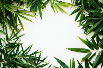 Bamboo Frame Against a White Canvas: A Touch of Asian Culture and Nature's Elegance