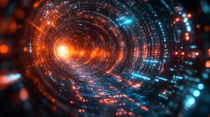A sci-fi styled holographic world wrapped in red and blue motion lines of connectivity