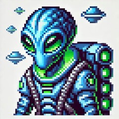 Fototapeta premium Intergalactic Explorer in Pixels