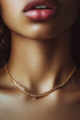 Stylish Close-Up of a Gold Chain Necklace on a Beautiful Model Capturing Elegance : Generative AI
