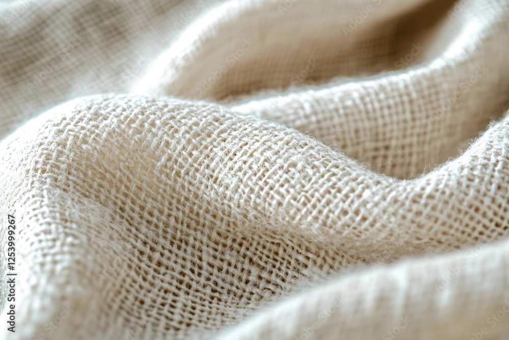 Poster close up of textured beige fabric showcasing intricate weave patterns and soft folds : generative ai