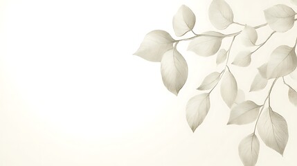 Grey leaves branch, white background, design