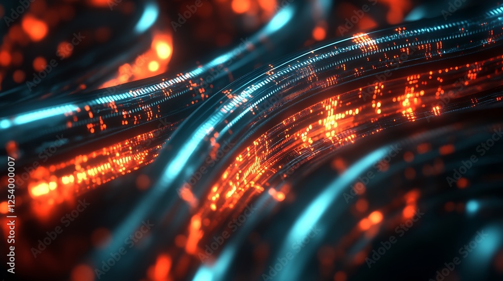 Leinwandbilder abstract close-up of flowing neon wires creating a stunning light display : generative ai