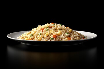Fried rice dish, studio shot, black background, food photography
