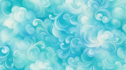 A vibrant background featuring swirling patterns in shades of turquoise and white, ideal for use in creative projects, wallpaper, or digital artwork, It evokes a sense of fluidity and calmness,