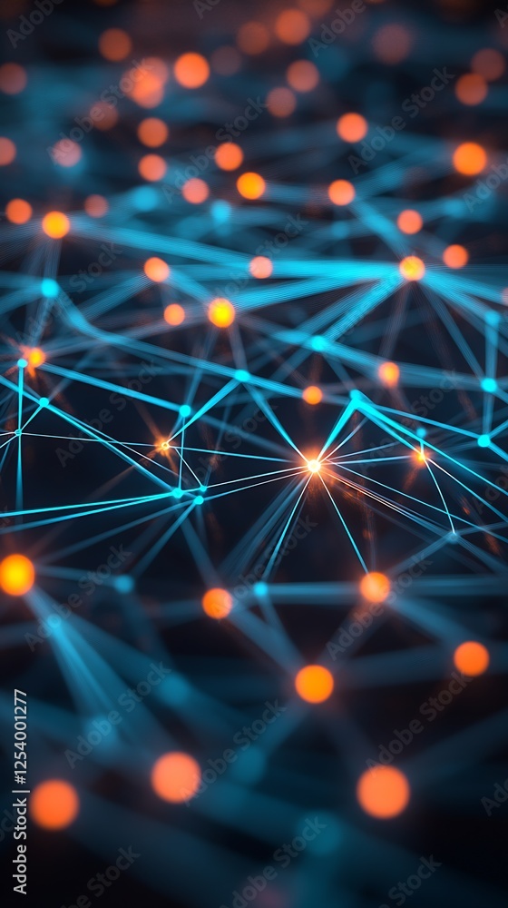 Aufkleber Abstract digital network connection with glowing blue and orange lights creating a mesmerizing pattern : Generative AI
