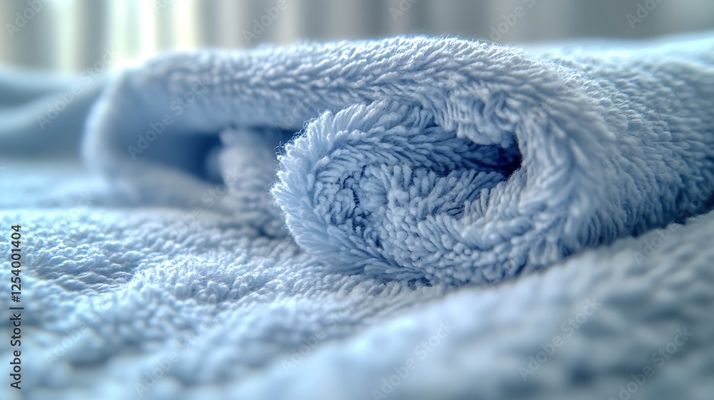 Leinwandbilder soft blue towel rolled on a smooth surface showcasing texture and depth : generative ai