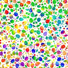Colorful watercolor dots and circles seamless pattern on white background. Abstract festive texture for birthday, carnival, Mardi Gras and party. Design for print, wallpaper, wrapping paper, textile