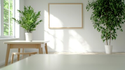 Bright Room with Plants and Blank Canvas