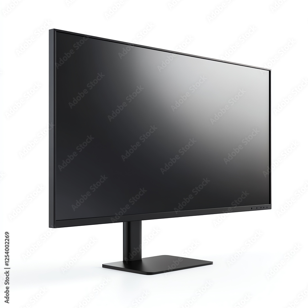 Poster a sleek, modern computer monitor stands on a minimalist desk. the display is blank, showcasing its h
