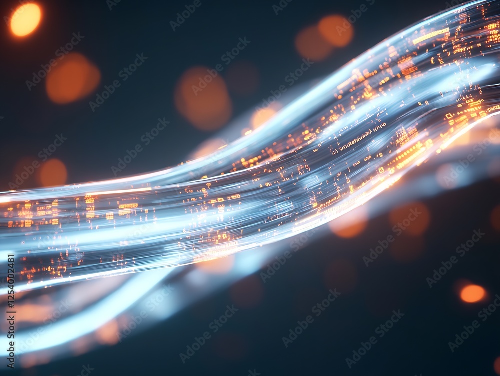 Poster Abstract digital wave of light and data flowing in glowing patterns with vibrant colors : Generative AI