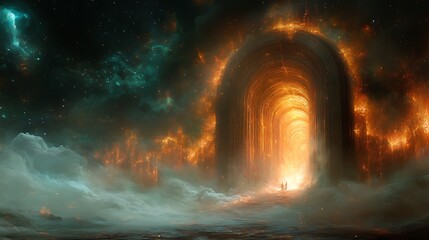 Obraz premium Enchanted gateway covered in ancient symbols pulsating with dark energy