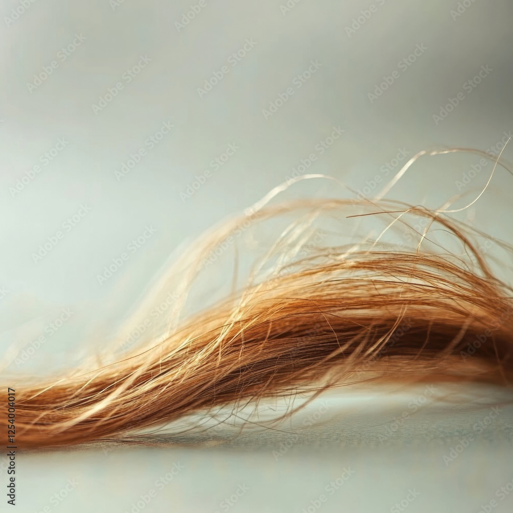 Poster macro shot of a broken strand of hair under soft light revealing texture and damage details. generat