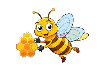 Hand drawn cartoon bee Animal Icon Concept Isolated Premium Vector. Flat Cartoon Style