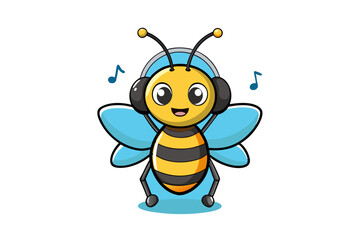 Hand drawn cartoon bee Animal Icon Concept Isolated Premium Vector. Flat Cartoon Style