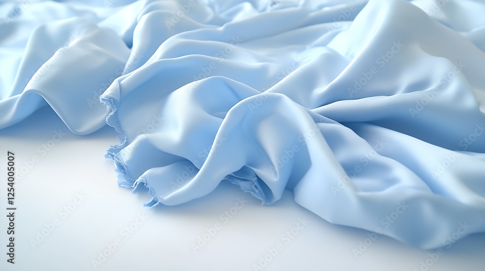 Aufkleber soft blue satin fabric elegantly draped on a clean surface conveying tranquility : generative ai
