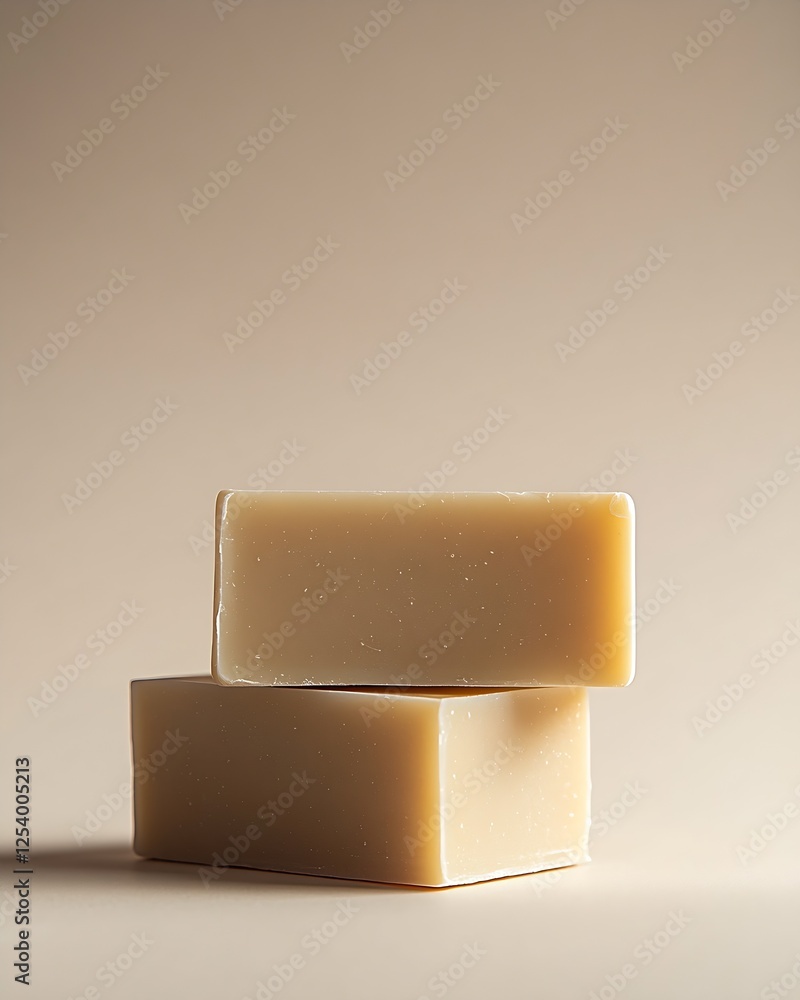 Aufkleber two blocks of natural soap with a creamy texture on a neutral background : generative ai