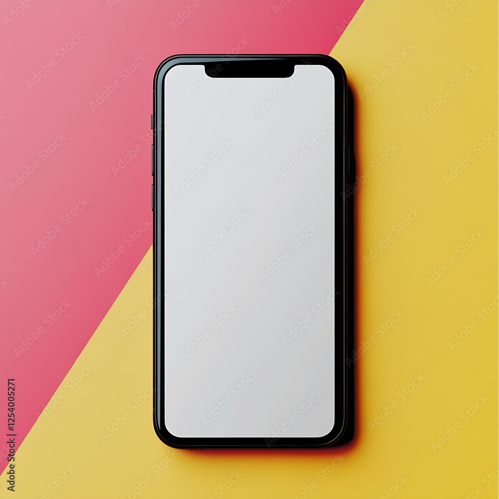 Poster Minimalist image of a modern smartphone on a bright and vibrant split background showcasing premium design : Generative AI