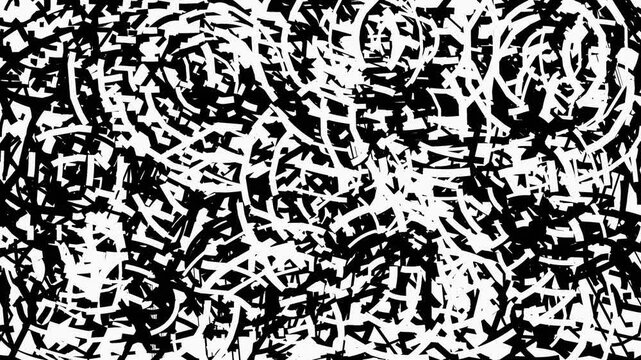 Looping stop motion animation of abstract black and white shapes. Dynamic and chaotic with hand-drawn feel. Great for backgrounds, overlays, or adding a textured effect to your project.