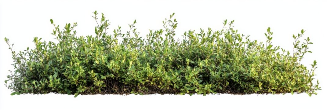 Lush green shrubbery isolated, white background, landscaping design element