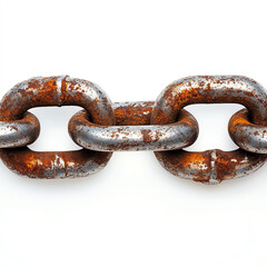 Fototapeta premium A close-up of a rusted metal chain, showcasing its intricate links and weathered surface. Ideal for themes of strength, connection, or decay in industrial settings.