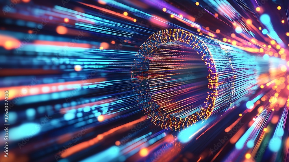 Poster Mesmerizing digital art featuring bright lines and beams creating a sense of depth and motion : Generative AI