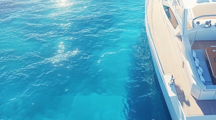 Serene Perspective of a Yacht Gliding Through Brilliantly Blue Waters Under Radiant Sunshine : Generative AI