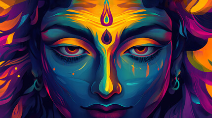 A portrayal in abstract form of lord shiva's mystical third eye, the hindu deity embodying wisdom, knowledge, and the demolition of ignorance. the vibrant. Abstract Deities. Illustration