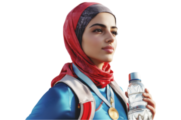 Confident Middle Eastern Female Athlete Wearing Hijab Isolated, AI Generated .