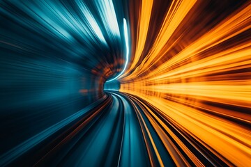 Dynamic Tunnel Motion Blur Capturing Light Trails in a Vibrant Urban Scene : Generative AI