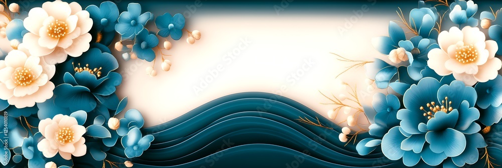 Leinwandbilder vibrant floral arrangement with flowing waves creating a serene background for artistic design : gen