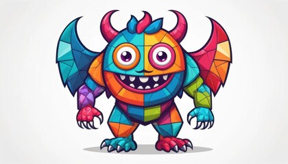 Fototapeta premium colorful monster mascot logo with patchwork body illustration on a white background