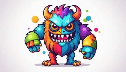 Naklejka premium colorful monster mascot logo with patchwork body illustration on a white background