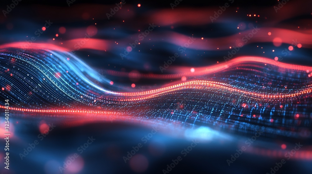 Leinwandbilder dynamic flowing waves of red and blue digital lights creating an enchanting visual rhythm for digita