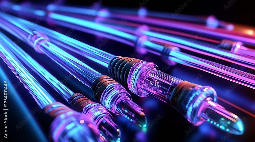 Leinwandbilder Futuristic glowing tubes in vibrant colors creating a captivating abstract background : Generative AI