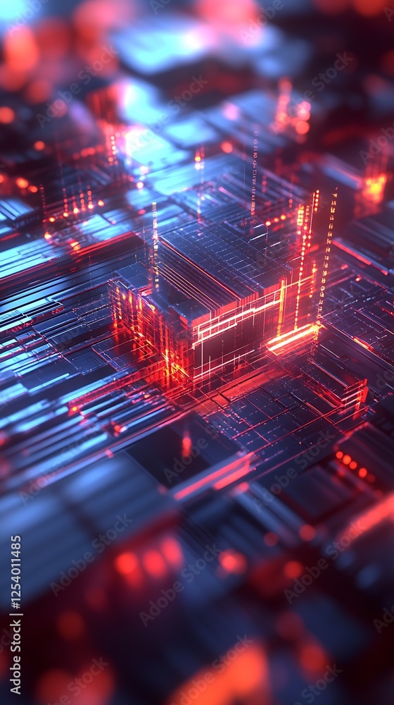 Poster Advanced Technology Circuit Board with Vibrant Accents and Depth : Generative AI