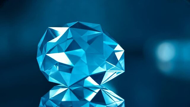 Dazzling Close-Up of a Faceted Blue Diamond with Stunning Reflection