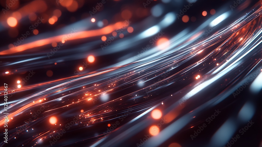 Poster Dynamic Abstract Background with Flowing Light Trails and Glowing Particles in Vivid Colors : Generative AI