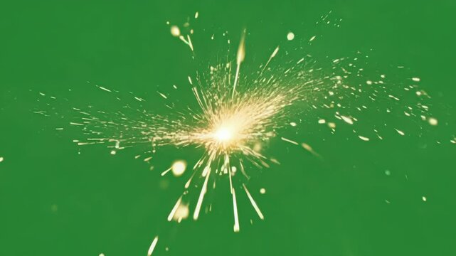 Multicolored sparks dancing outward illustrating the chaos of a highenergy collision. Green screen chromakey