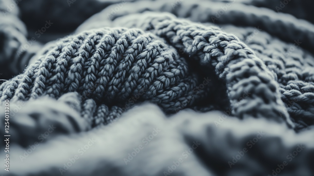 Aufkleber close up detail of a cozy knitted blanket showcasing soft textures and woven patterns for a comforti