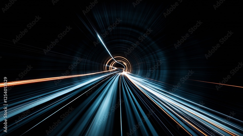 Poster high-speed movement through a dark tunnel capturing blurs and streaks of light : generative ai