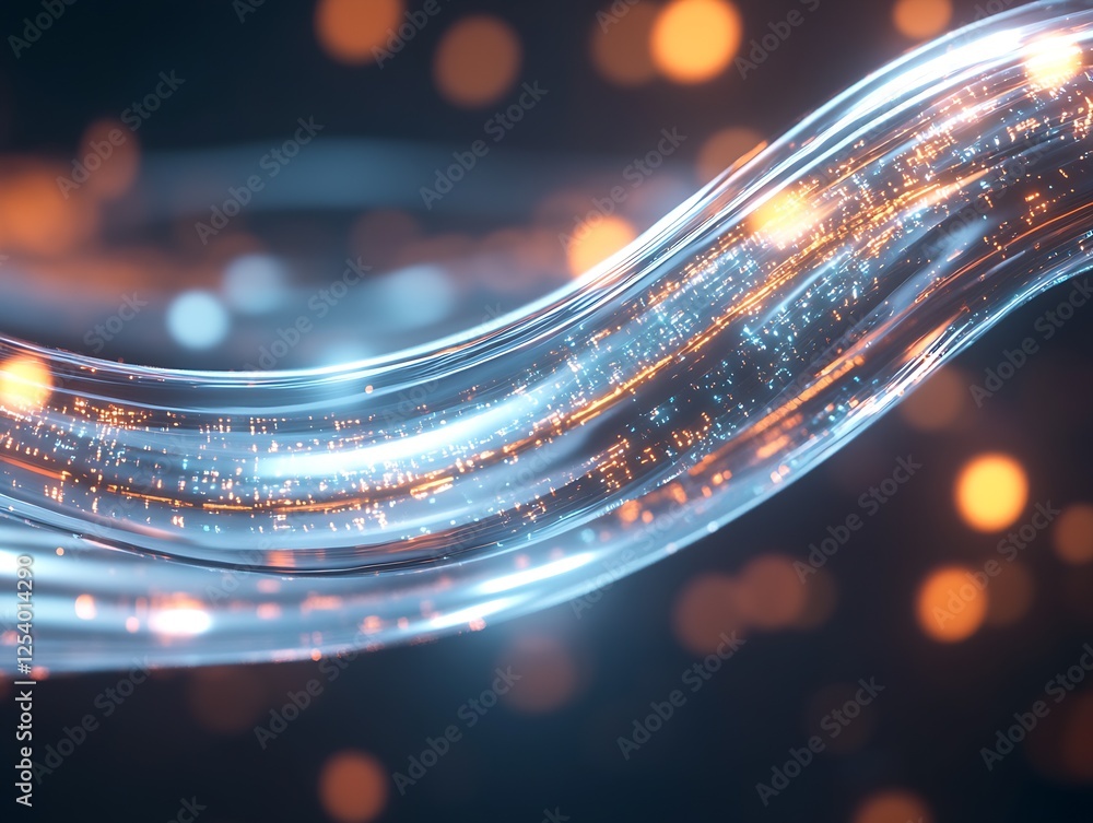 Poster close-up view of a luminous wave showcasing the beauty of flowing data and light : generative ai