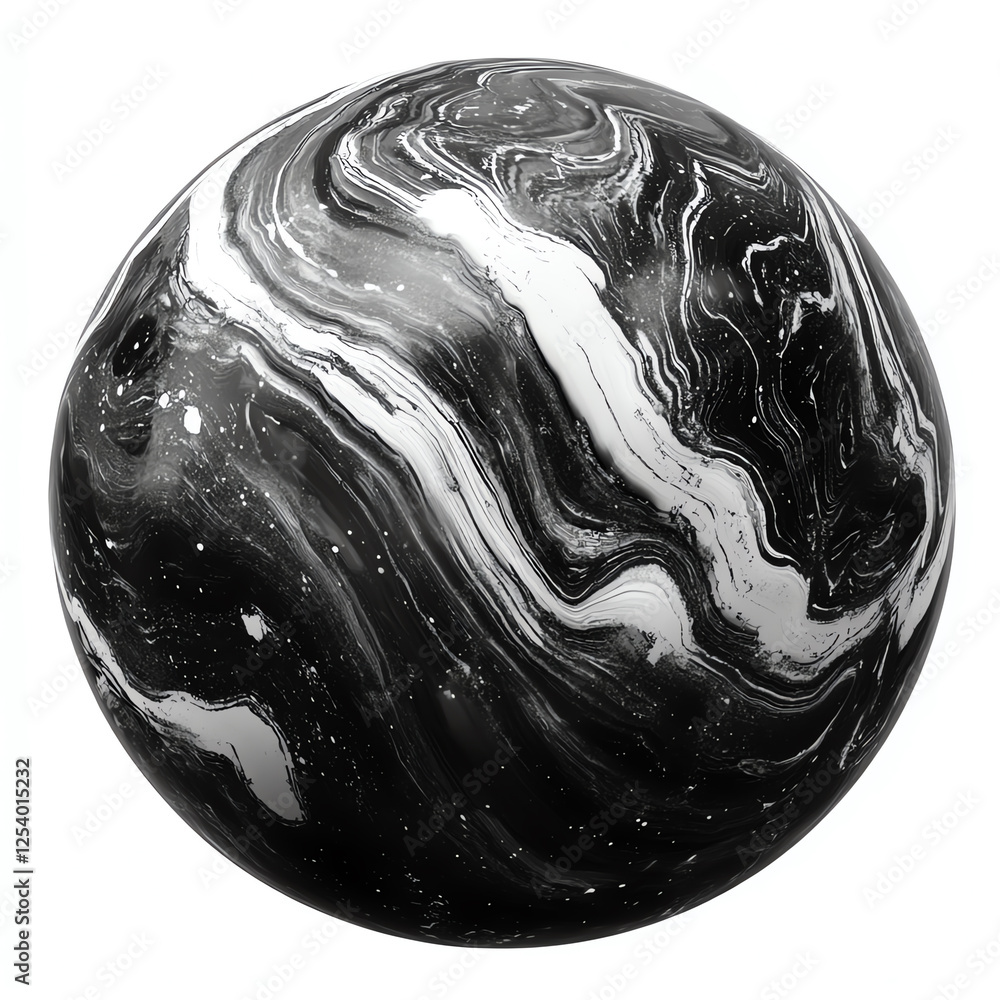 Poster an abstract black and white marble texture resembling a spherical shape, perfect for backgrounds or 