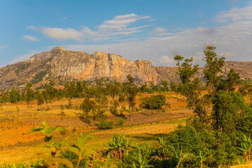 Fototapeta premium view of hills and mountains along main Madagascar road