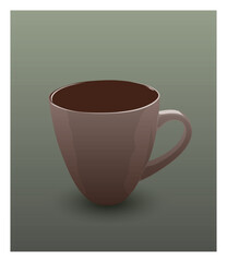 Brown cup of coffee, tea, hot drink, brown vector on green background