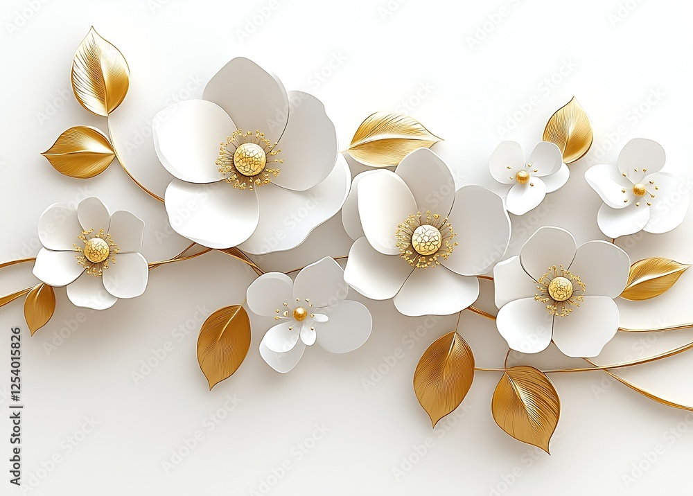 Poster beautiful arrangement of white and gold paper flowers showcasing intricate design in a modern style 