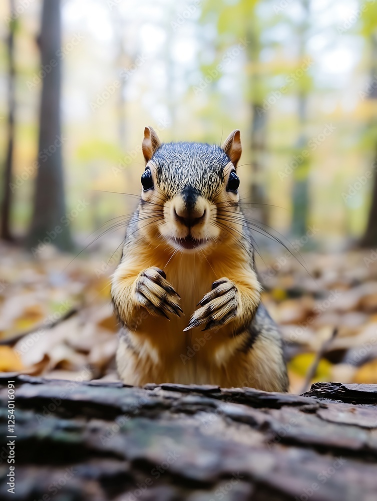 Poster charming squirrel in forest amidst autumn leaves showcasing its adorable features and inquisitive na