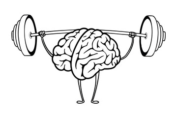 Brain lifting barbell. Brain workout. Mind exercises and training