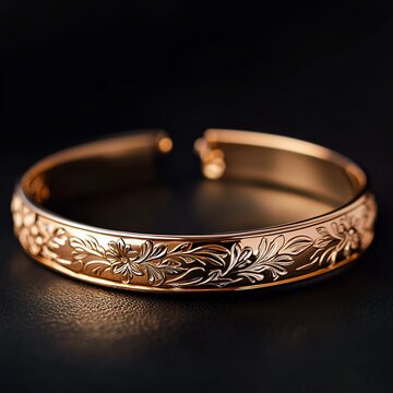 Fototapeta Elegant Rose Gold Engraved Floral Cuff Bracelet, Exquisite Jewelry Design, Hawaiian Inspired,  Detailed Craftsmanship, Luxury Accessory