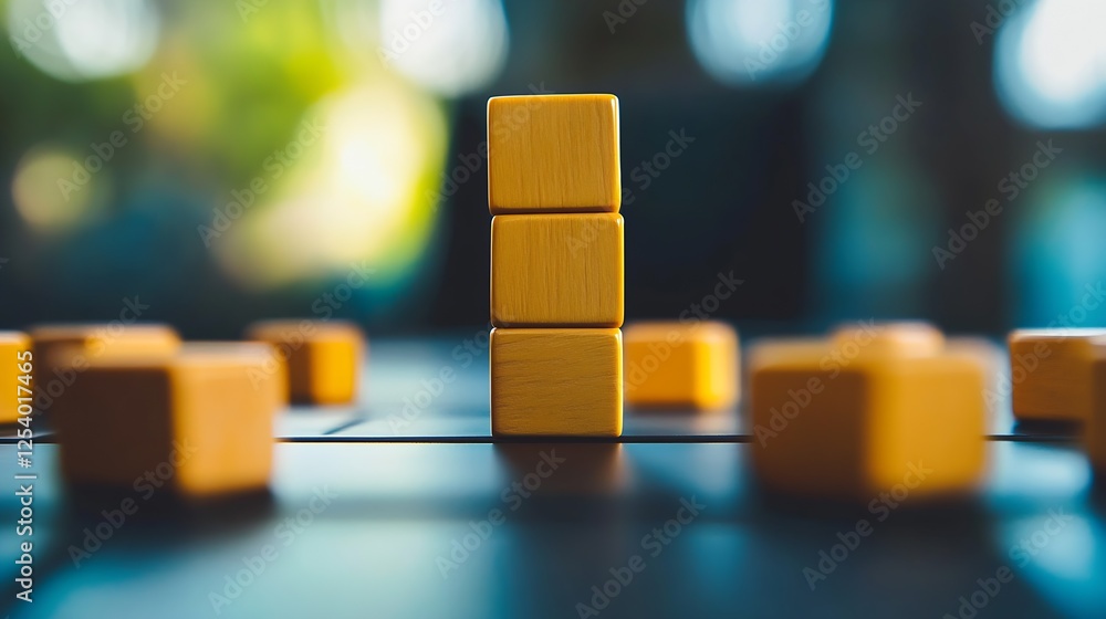 Aufkleber Artistic view of stacked wooden blocks highlighting creativity and playful elements in a cozy atmosphere : Generative AI